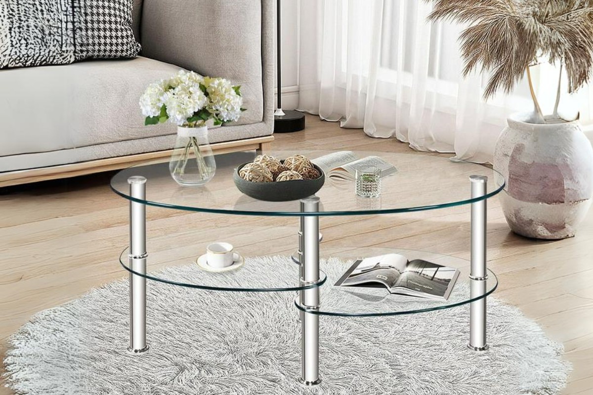 Bàn trà bầu dục mặt kính đẹp
