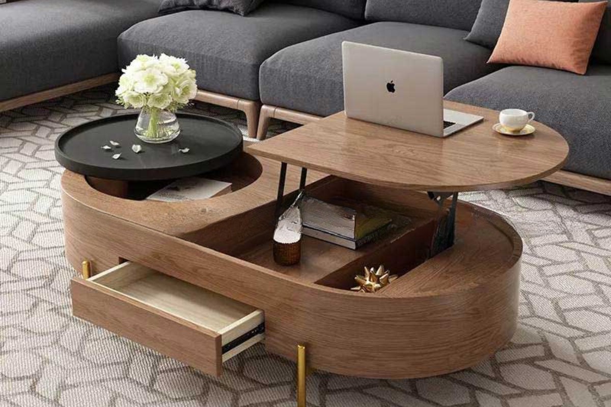 Bàn trà bầu dục thông minh nâng hạ tiện lợi