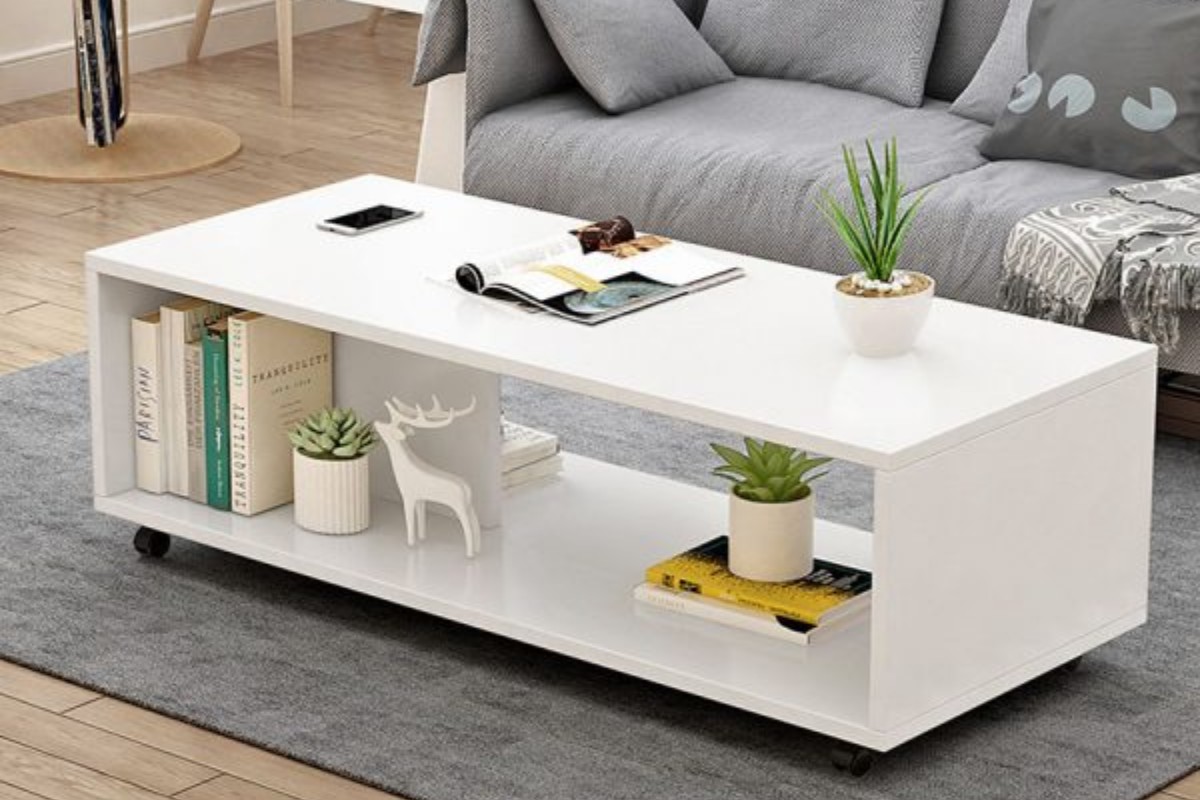 Bàn trà màu trắng hình chữ nhật rỗng giữa