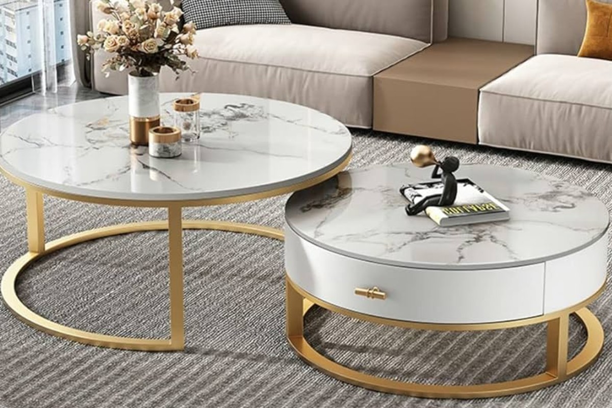 Bàn trà phòng khách thiết kế đôi hiện đại