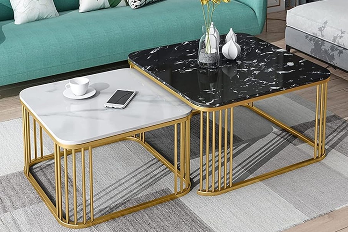 Bàn trà phòng khách thiết kế đôi vuông vắn