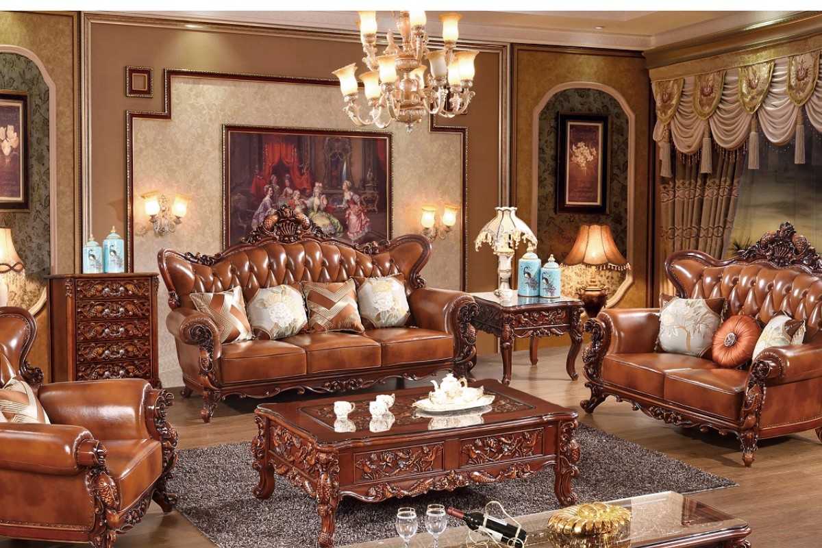 Sofa da bò cổ điển với phong cách hoàng gia