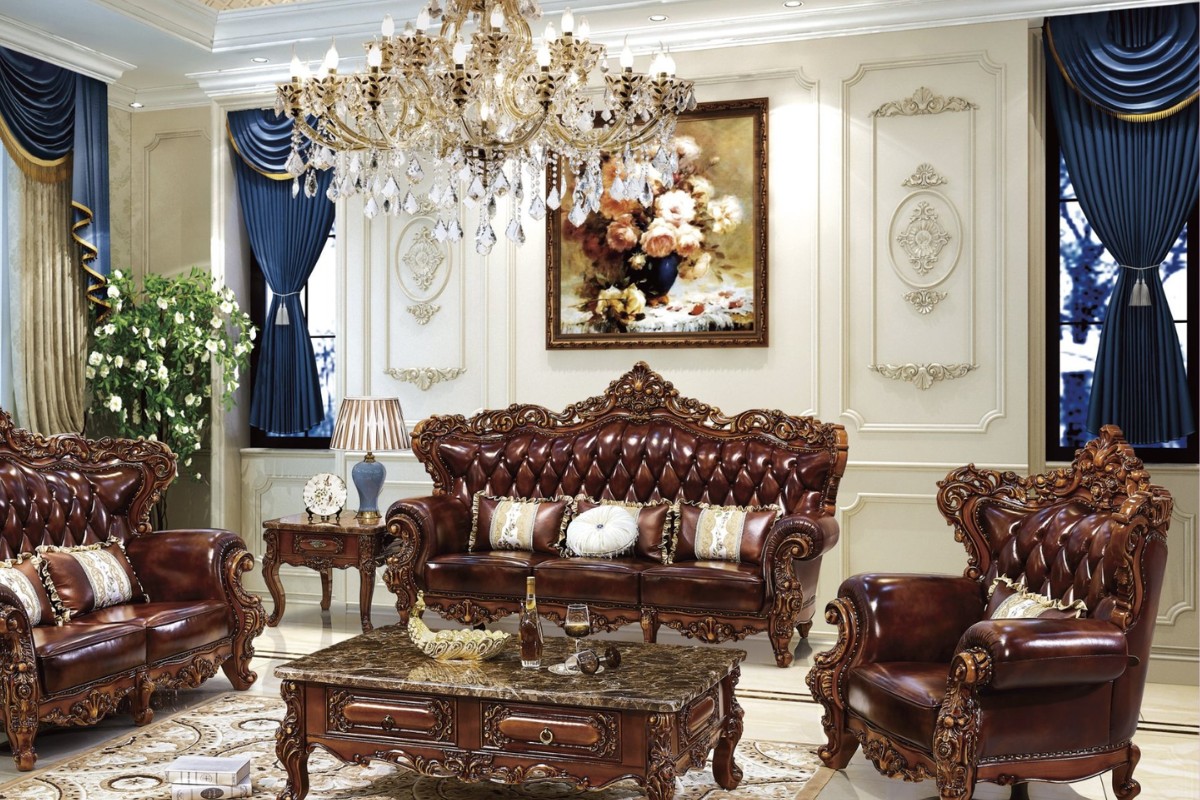 Ghế sofa cổ điển da bò sang trọng