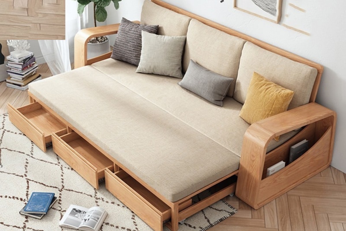 Ghế sofa giường gỗ có hộc để đồ