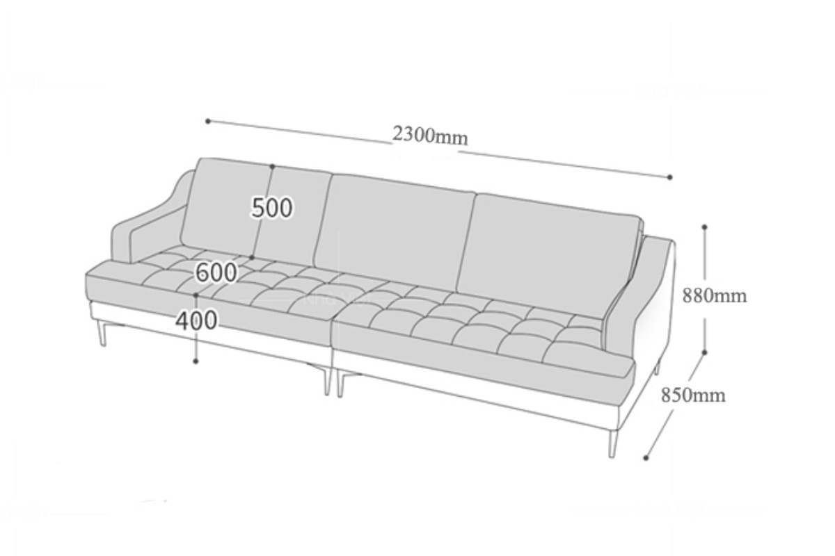 Kích thước sofa băng 4 chỗ ngồi