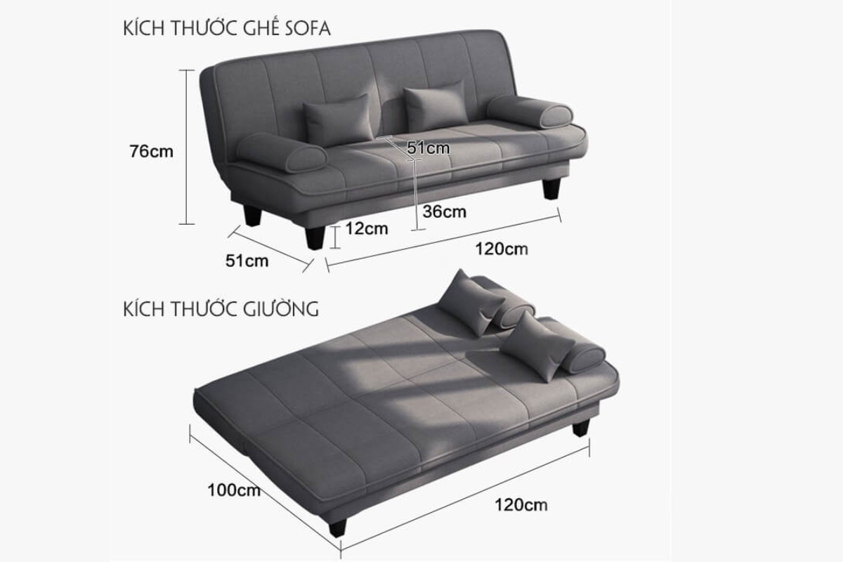 Kích thước sofa giường 1m2 - 1m4