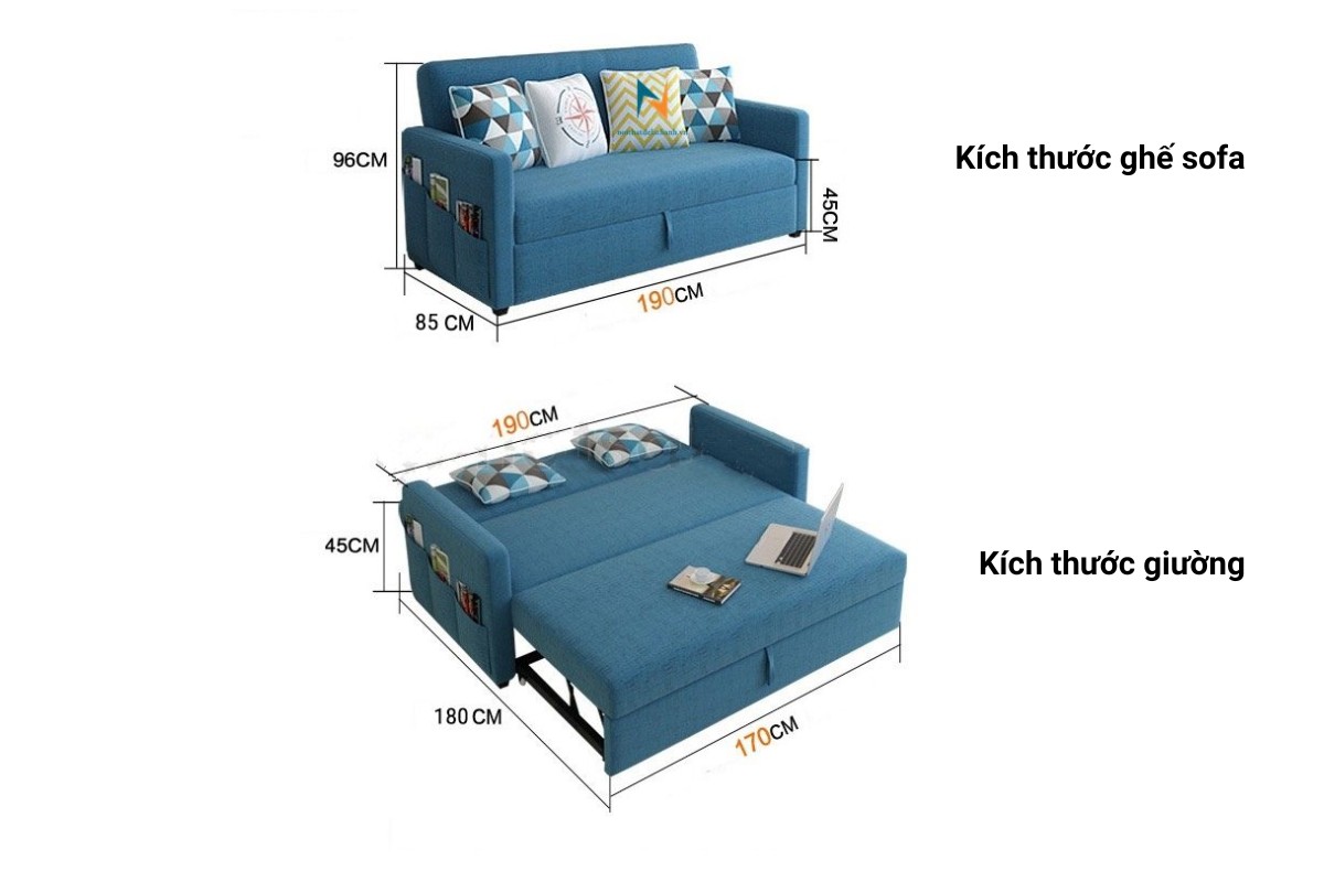 Kích thước sofa giường 1m6 - 1m8