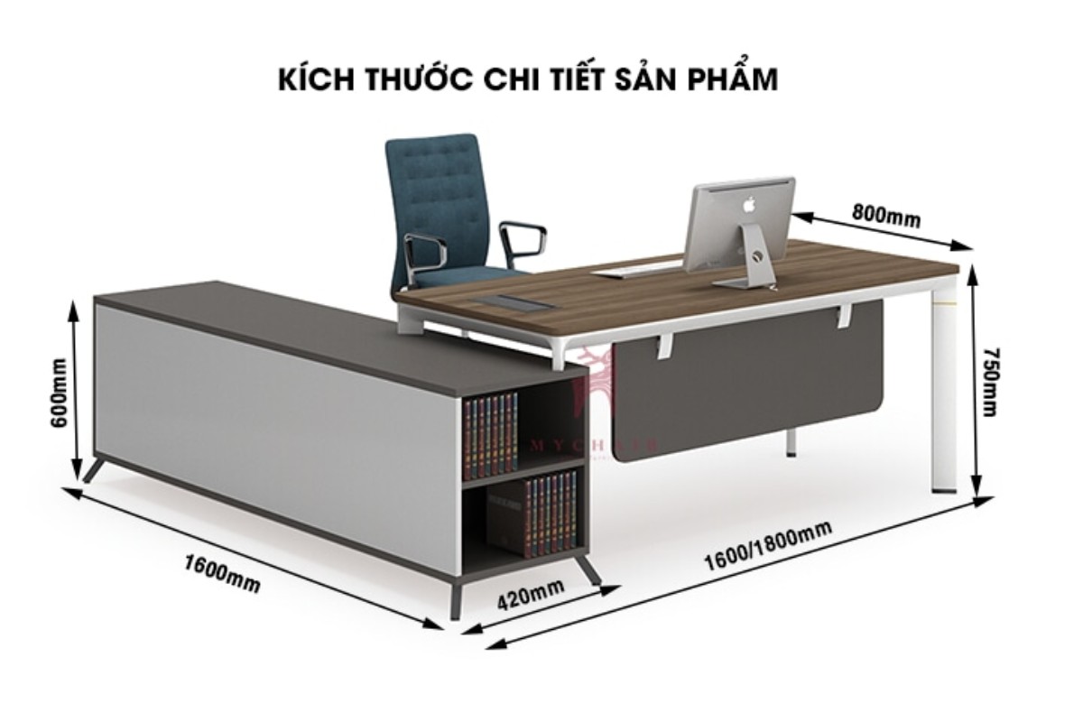 Kích thước bàn giám đốc kèm tủ phụ