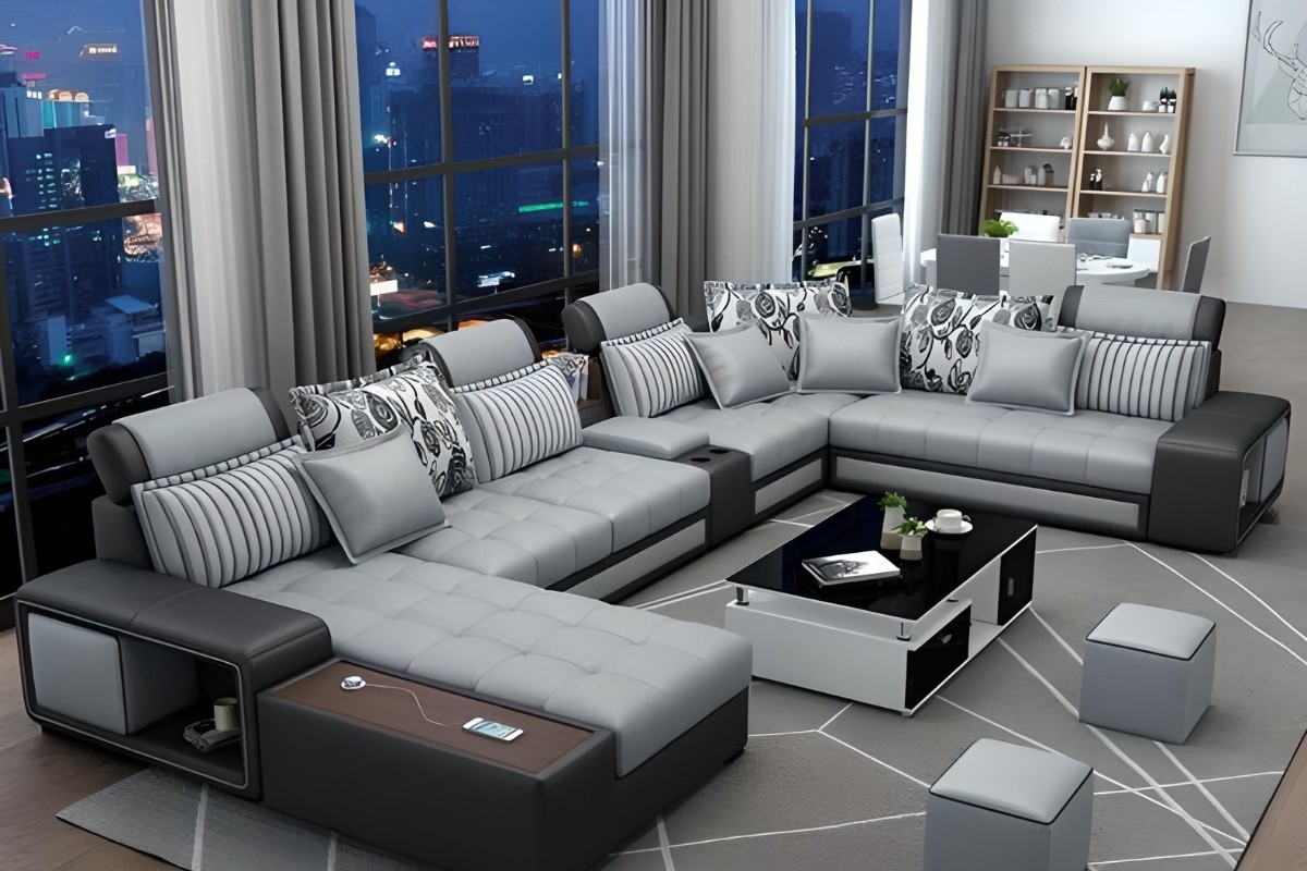 Sofa da chữ U thanh lịch