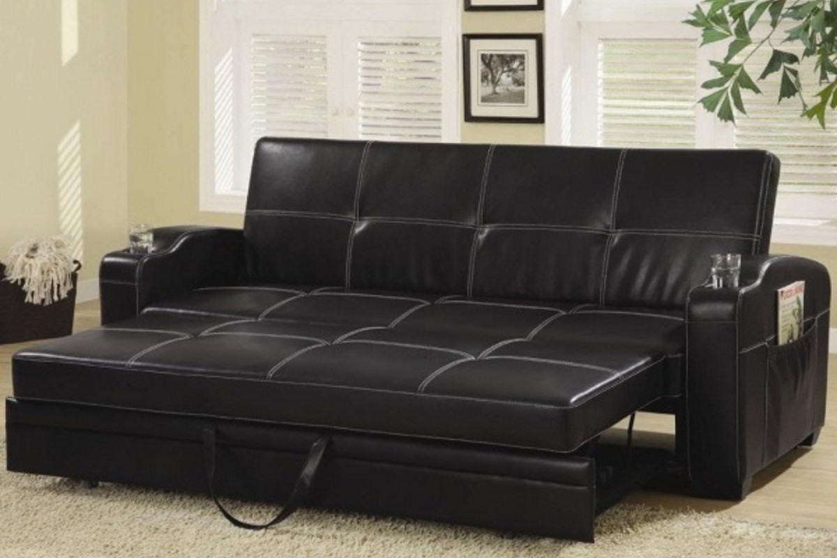 Sofa giường da màu đen sang trọng