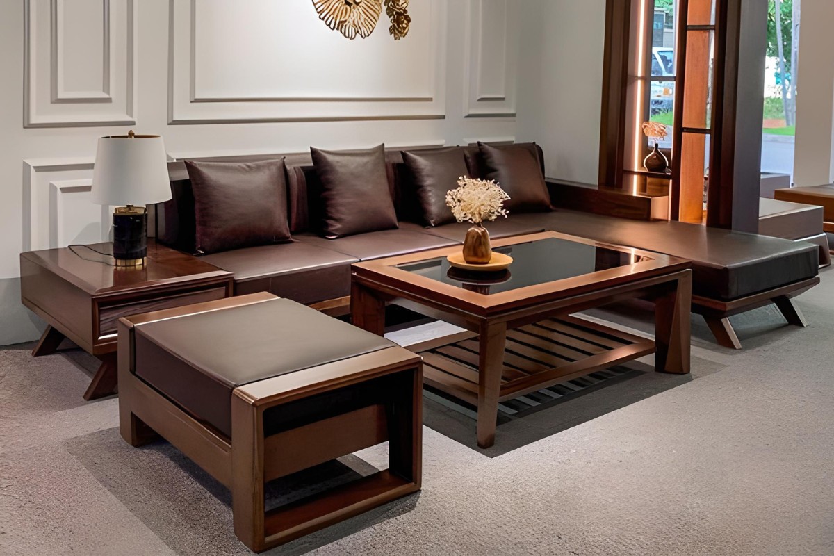 Sofa gỗ chữ U sang trọng