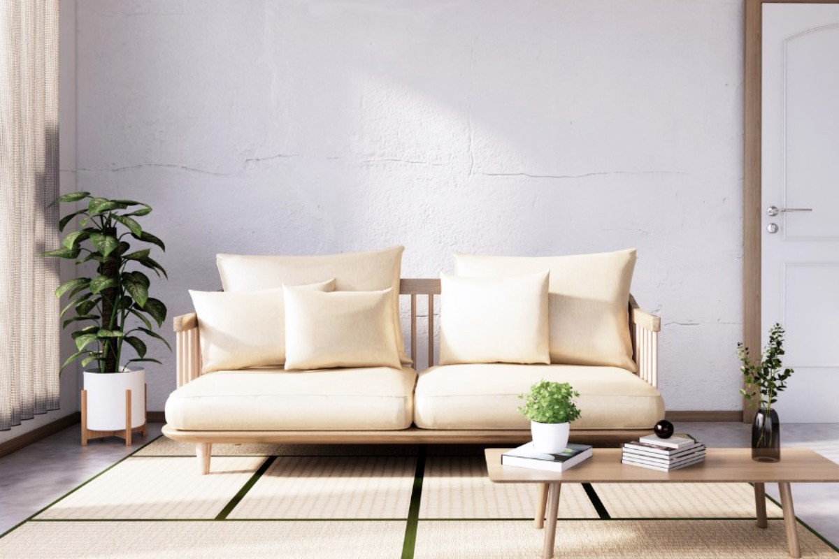 Sofa phòng khách chân gỗ kiểu Nhật