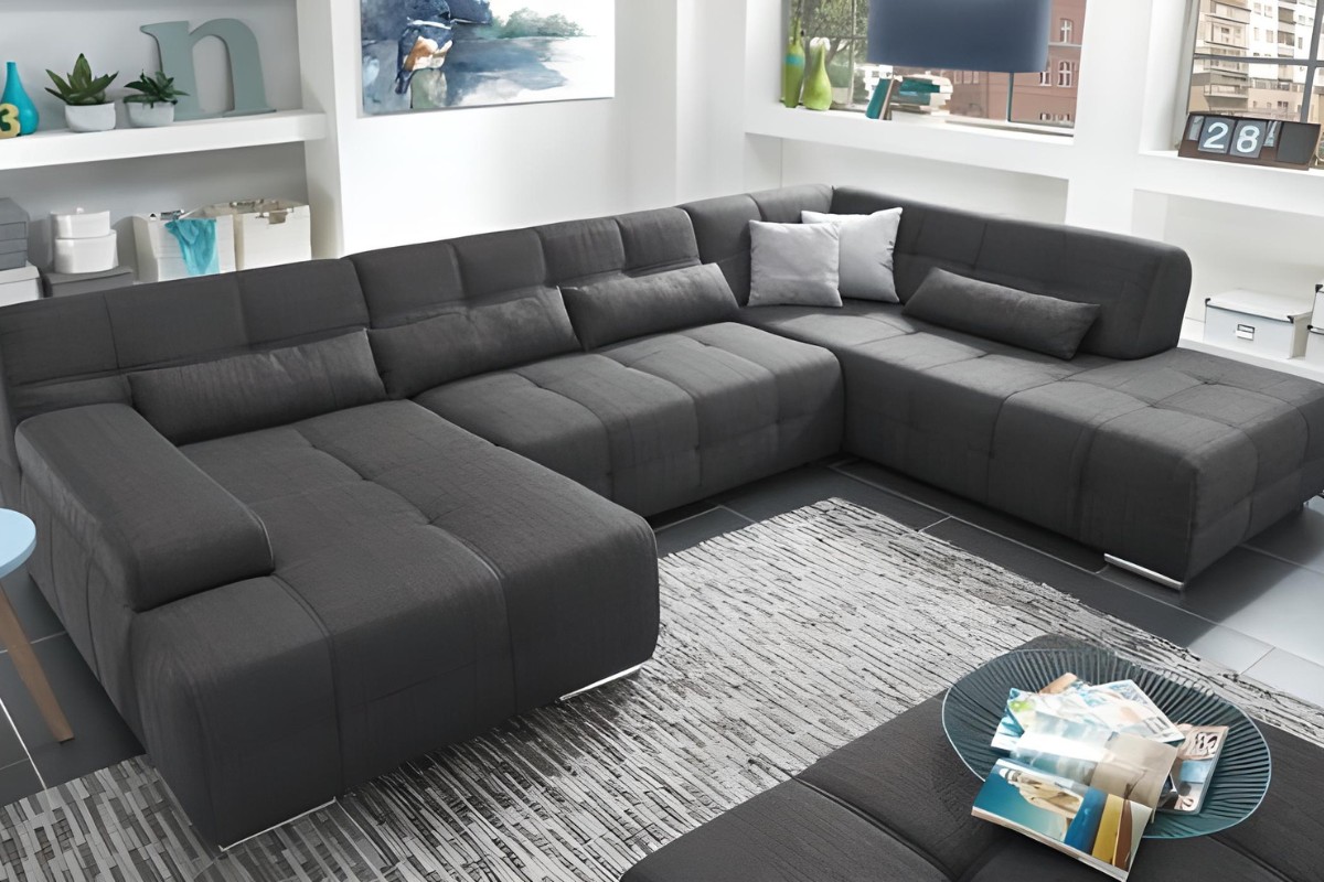 Sofa vải chữ U màu đen