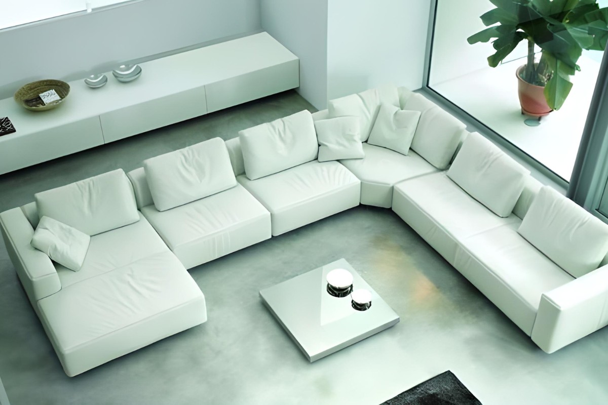 Sofa vải chữ U màu trắng