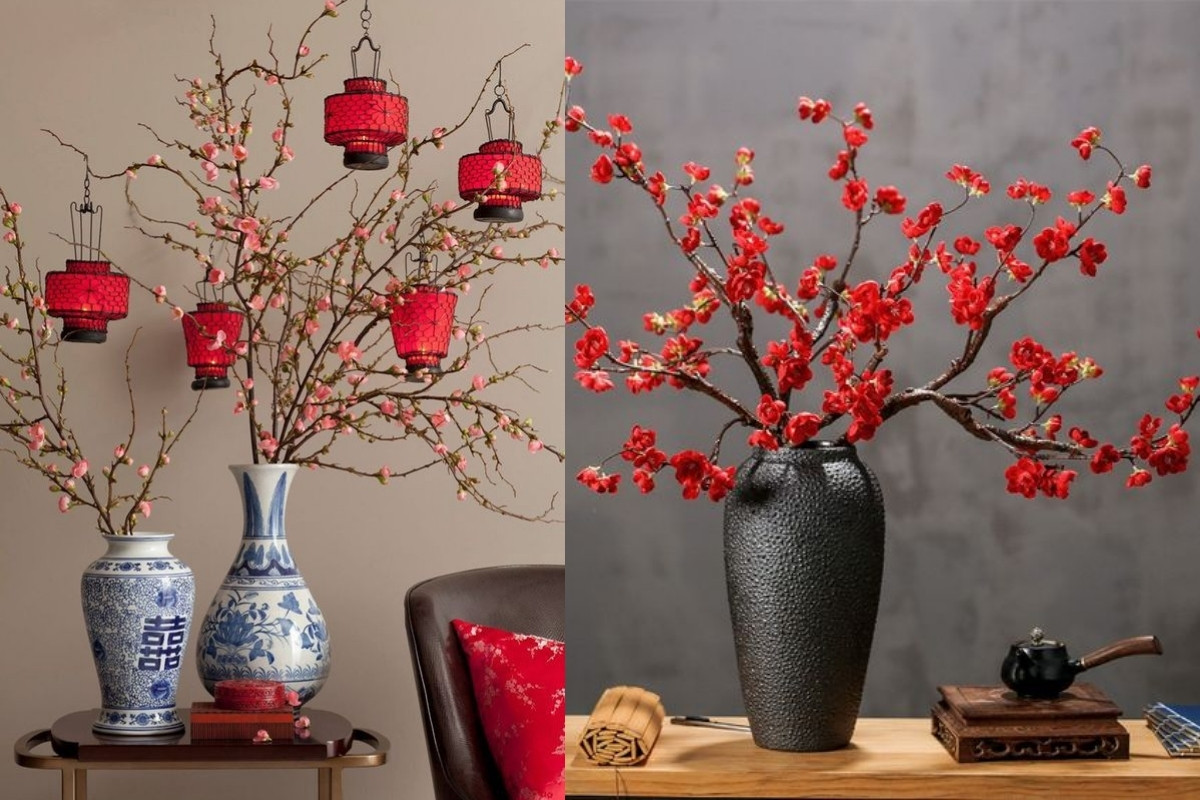 Trang trí tết cho văn phòng với mai đỏ