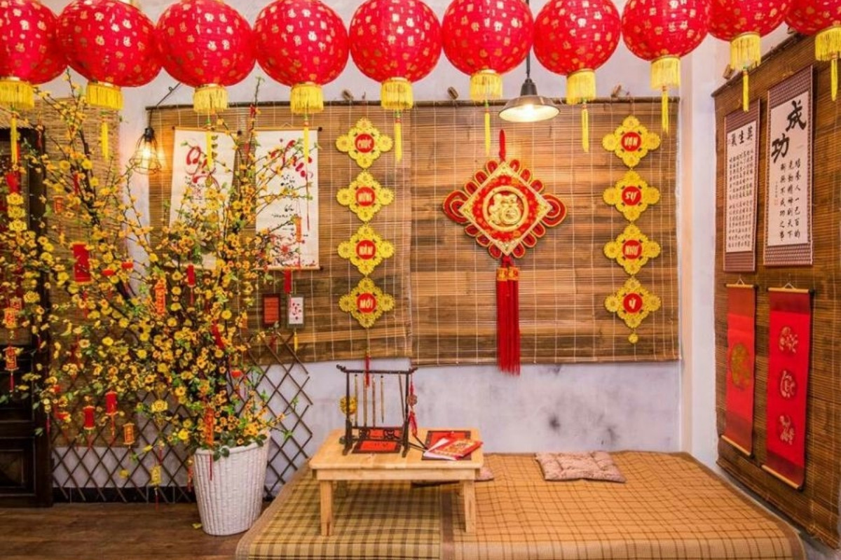 Trang trí Tết bằng mành che