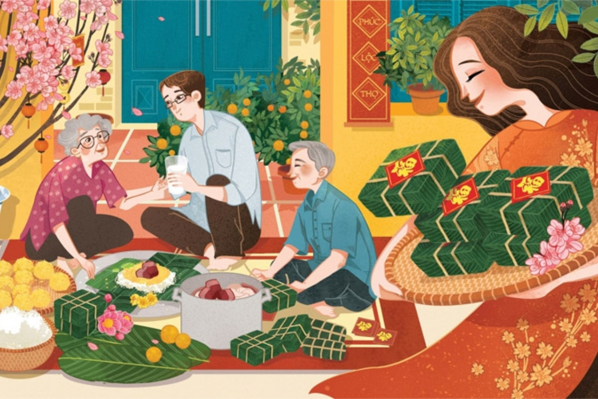 Trang trí tết văn phòng bằng tranh vẽ tường
