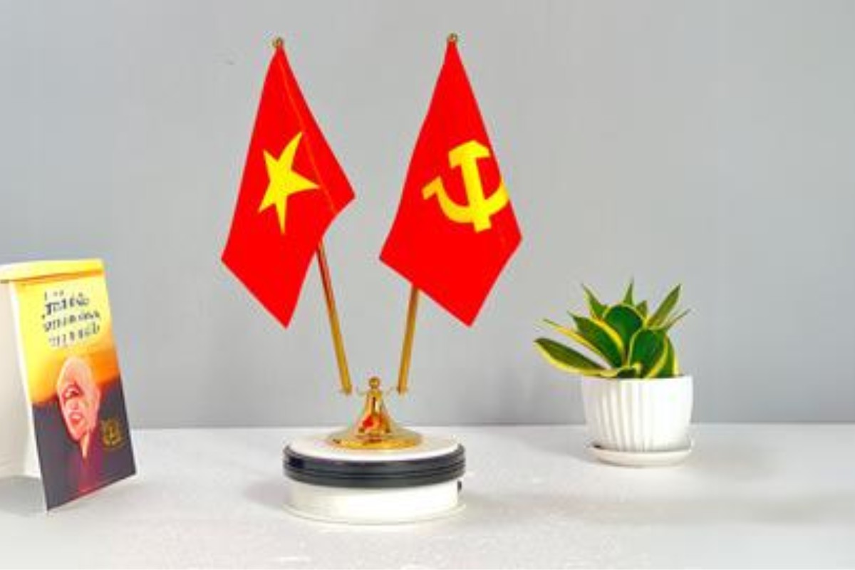 Cờ để bàn làm việc đế inox