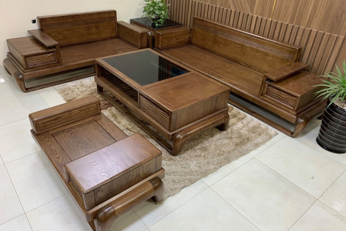 Bàn ghế phòng khách bằng gỗ tần bì