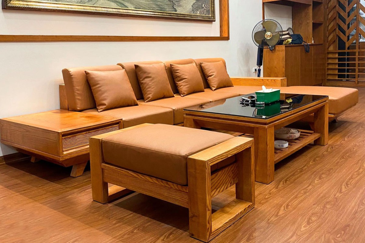 Sofa, bàn trà gỗ tần bì