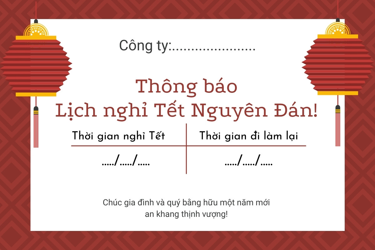 Tổng Hợp 5 Mẫu Thông Báo Nghỉ Tết Chuyên Nghiệp Cho Công Ty