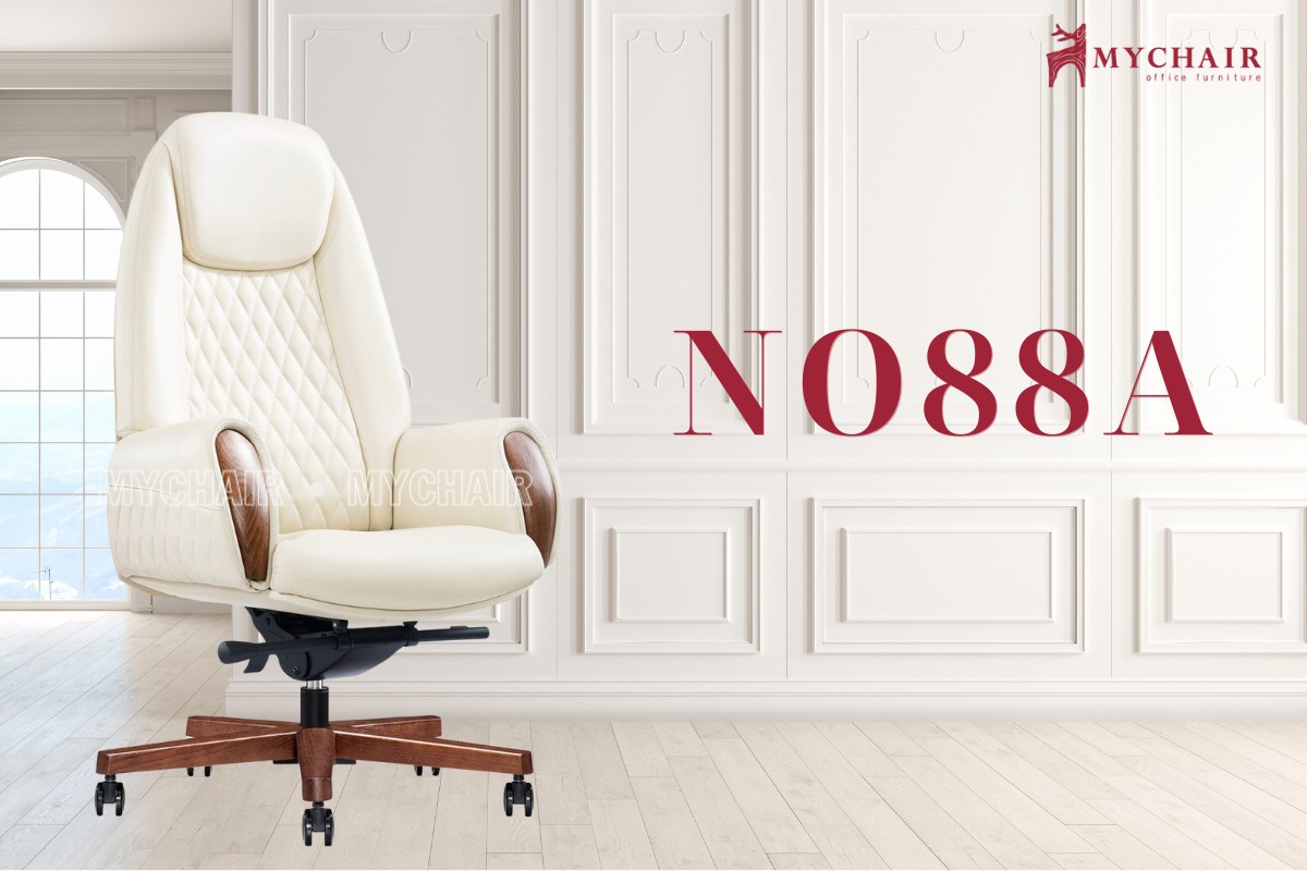 Mẫu ghế chân gỗ xoay bọc da, họa tiết quả trám độc đáo MyChair NO88A