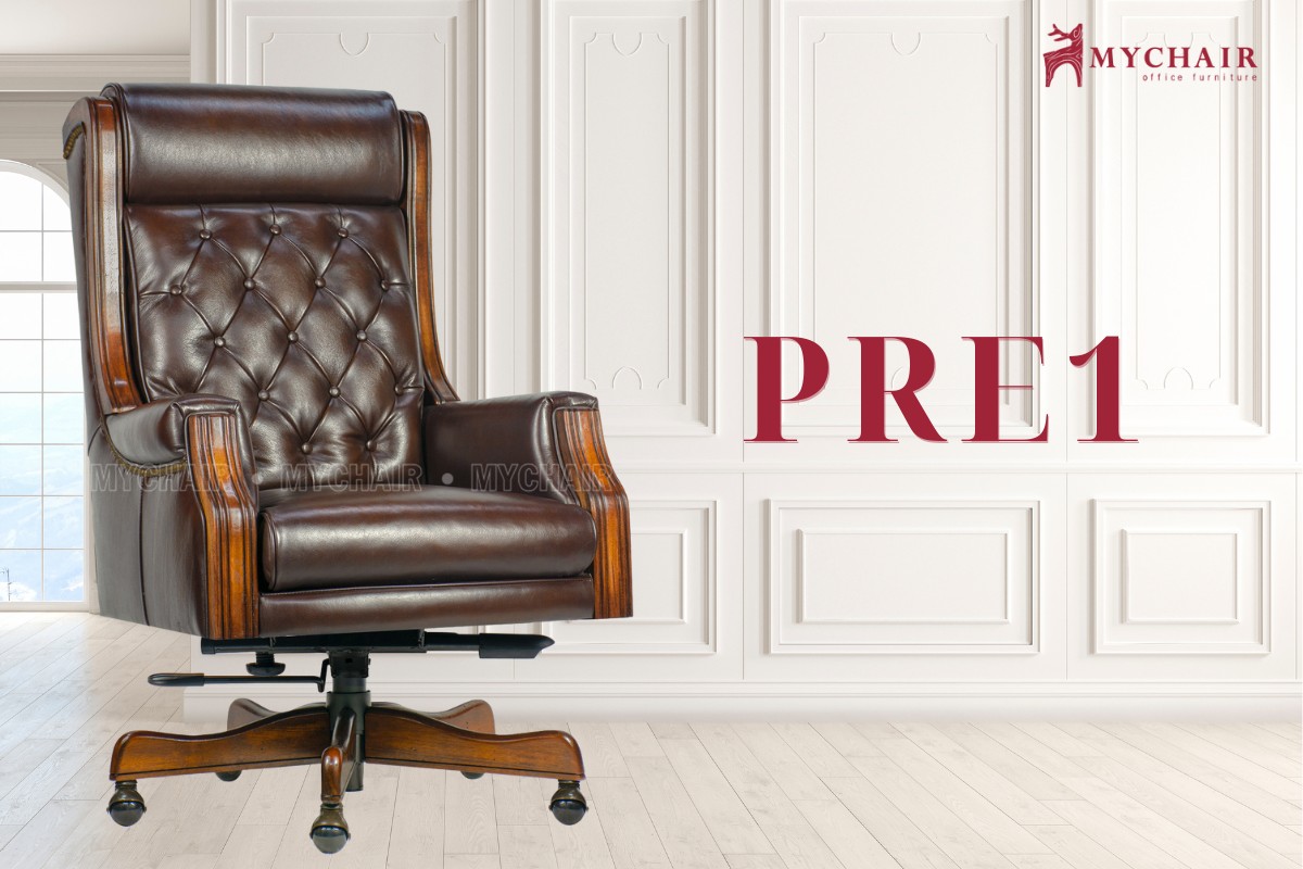 Mẫu ghế chân gỗ xoay, bọc full da Bò Ý thật MyChair PRE1