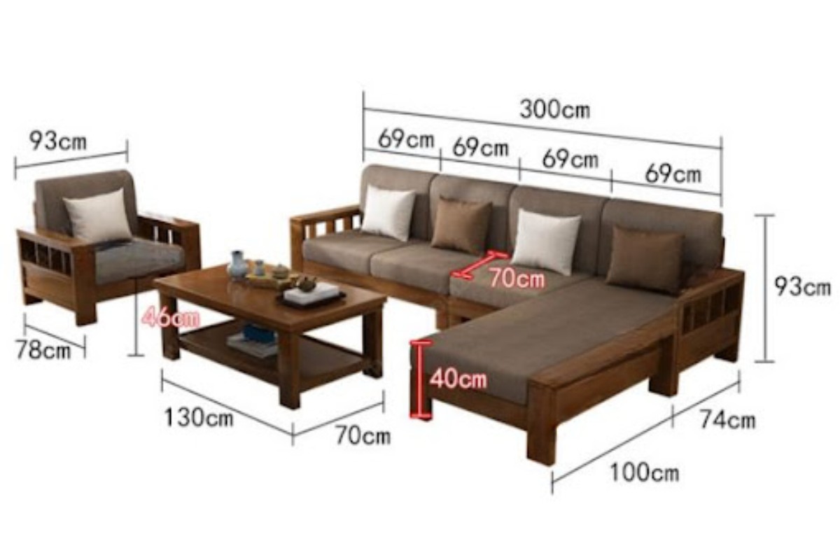 Kích thước sofa gỗ chữ L