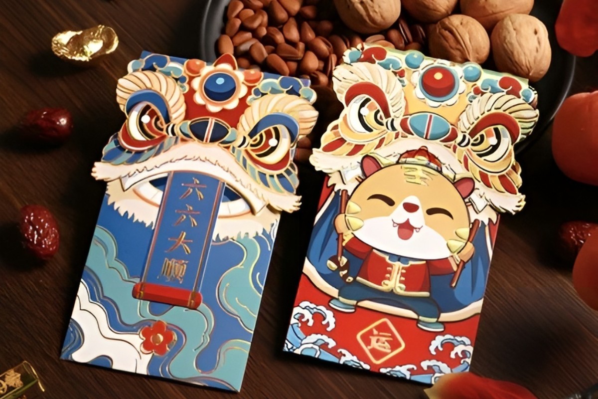 Mẫu bao lì xì in hình đầu lân