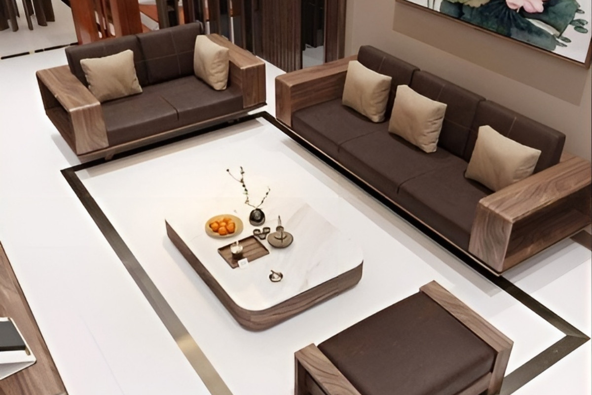 Sofa phòng khách gỗ tone màu trầm ấm