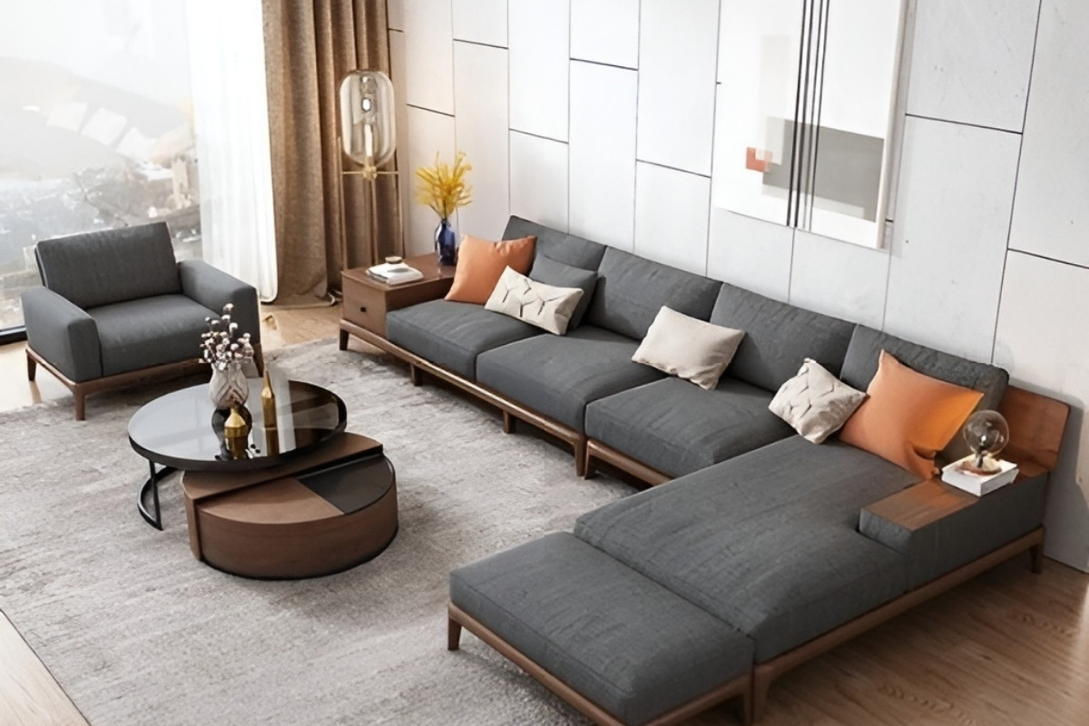 Sofa phòng khách chữ L màu đen