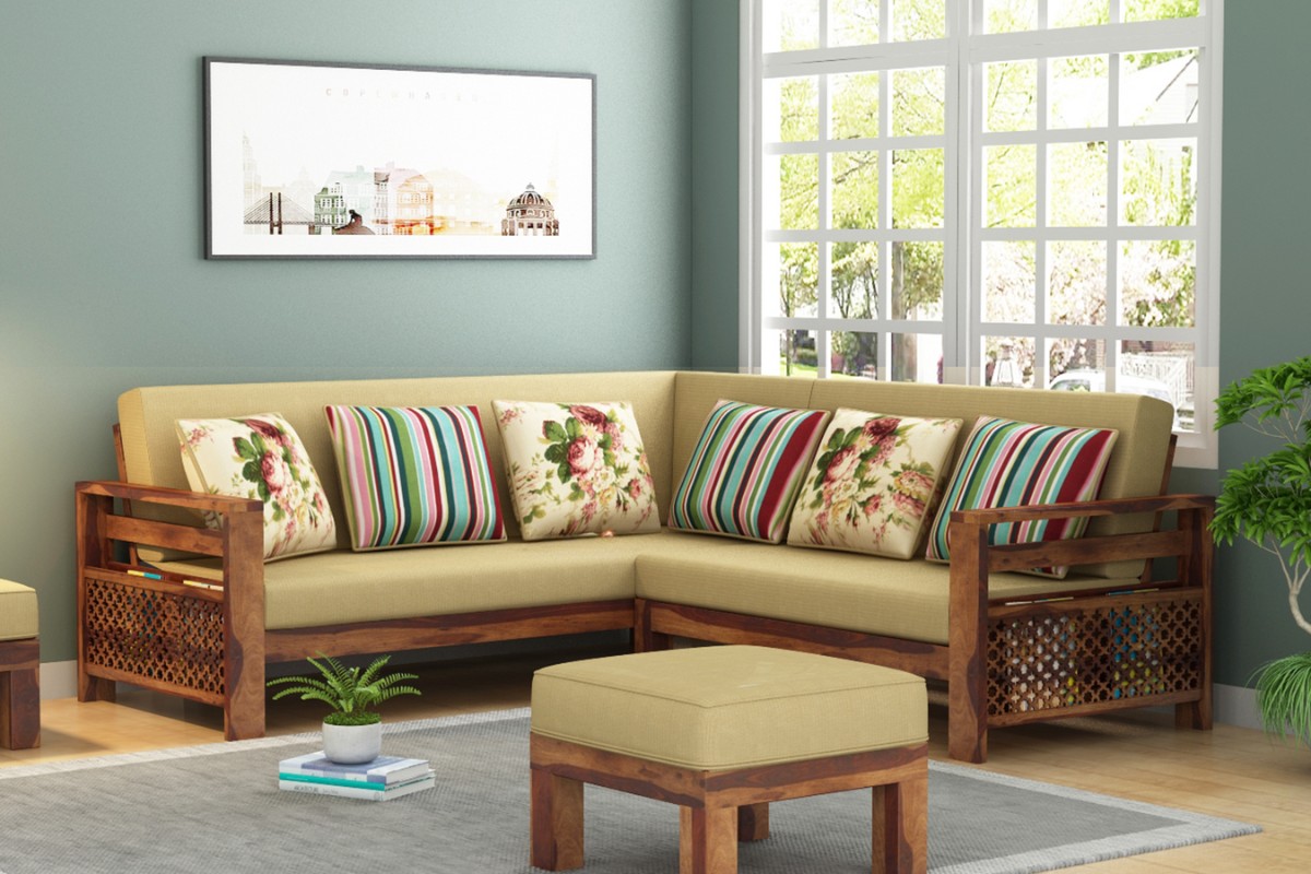 Sofa chữ L gỗ với thiết kế độc đáo