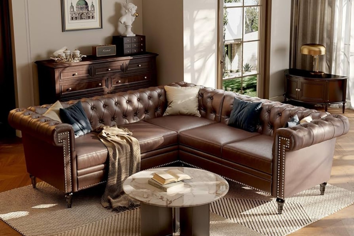 Sofa da chữ L mang lại cảm giác sang trọng