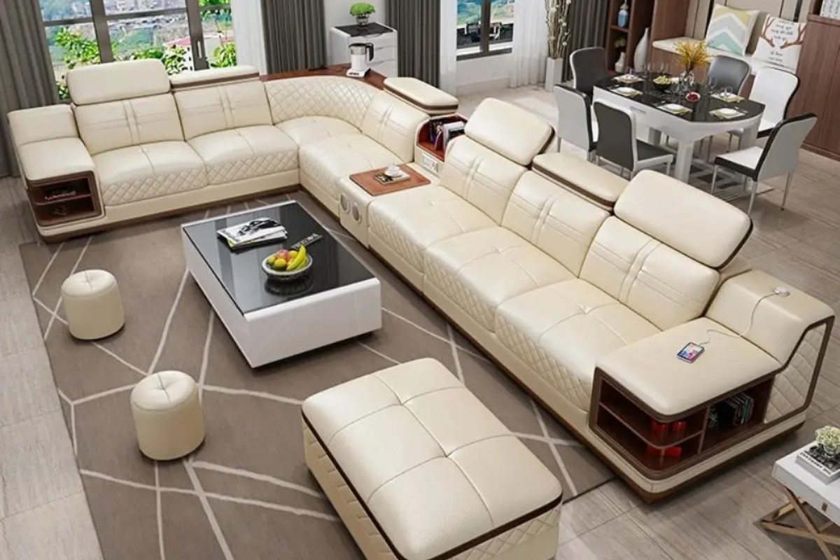 Sofa da chữ L phòng khách