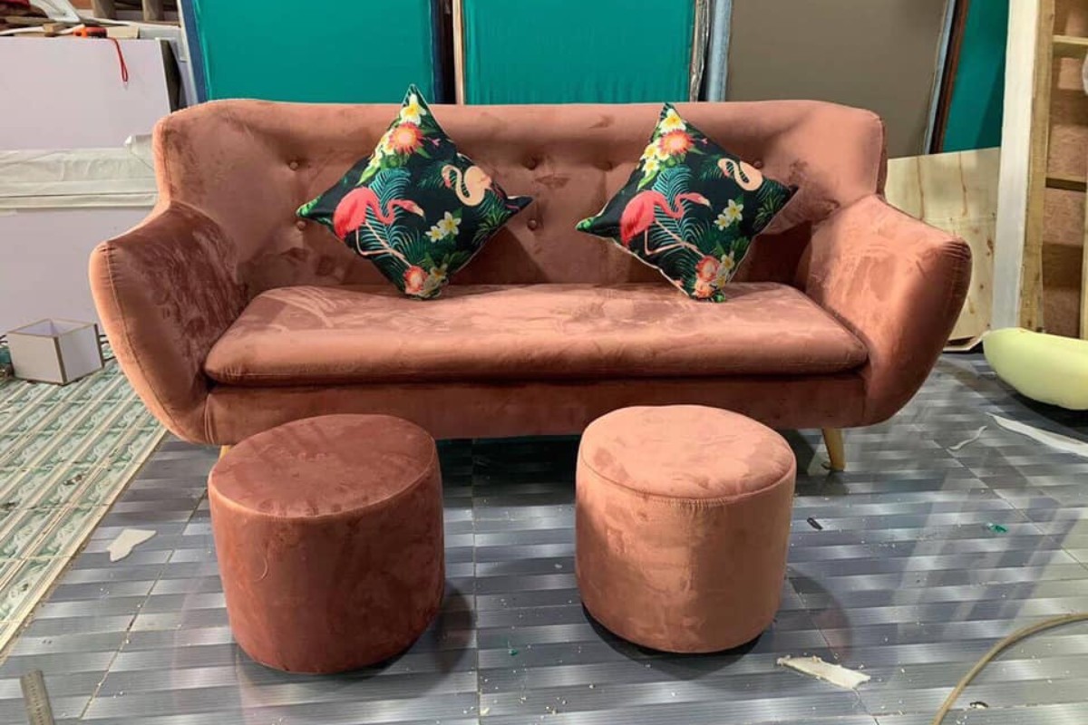 Sofa nỉ nhung thiết kế đẹp mắt