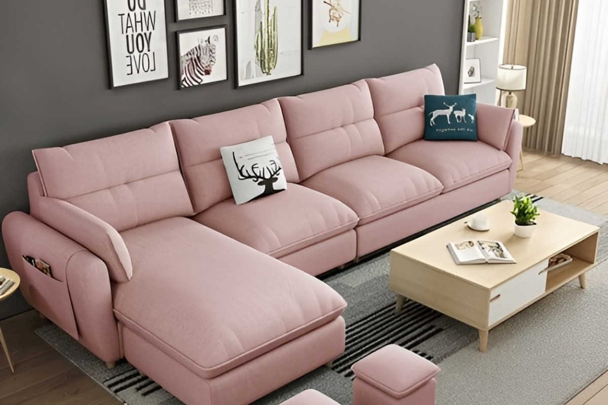 Sofa phòng khách hiện đại màu hồng