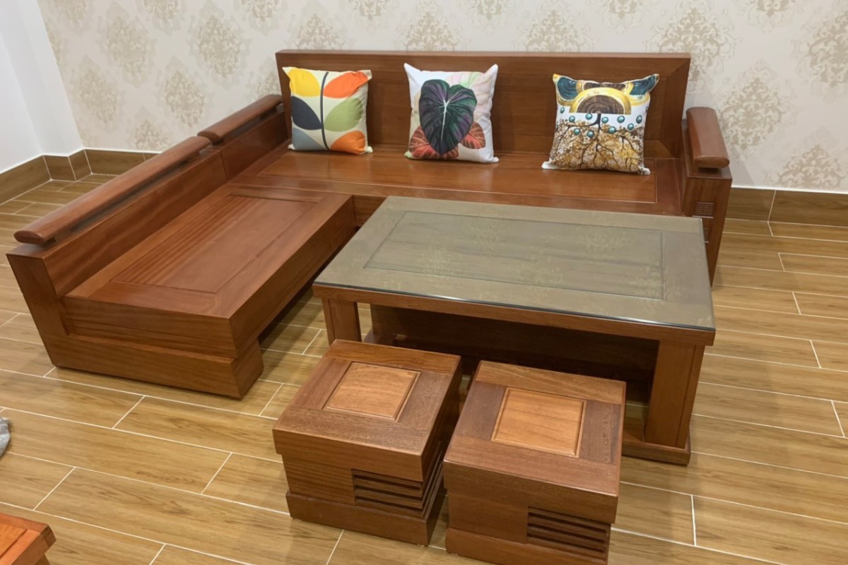 Sofa gỗ xếp chữ L tối ưu không gian
