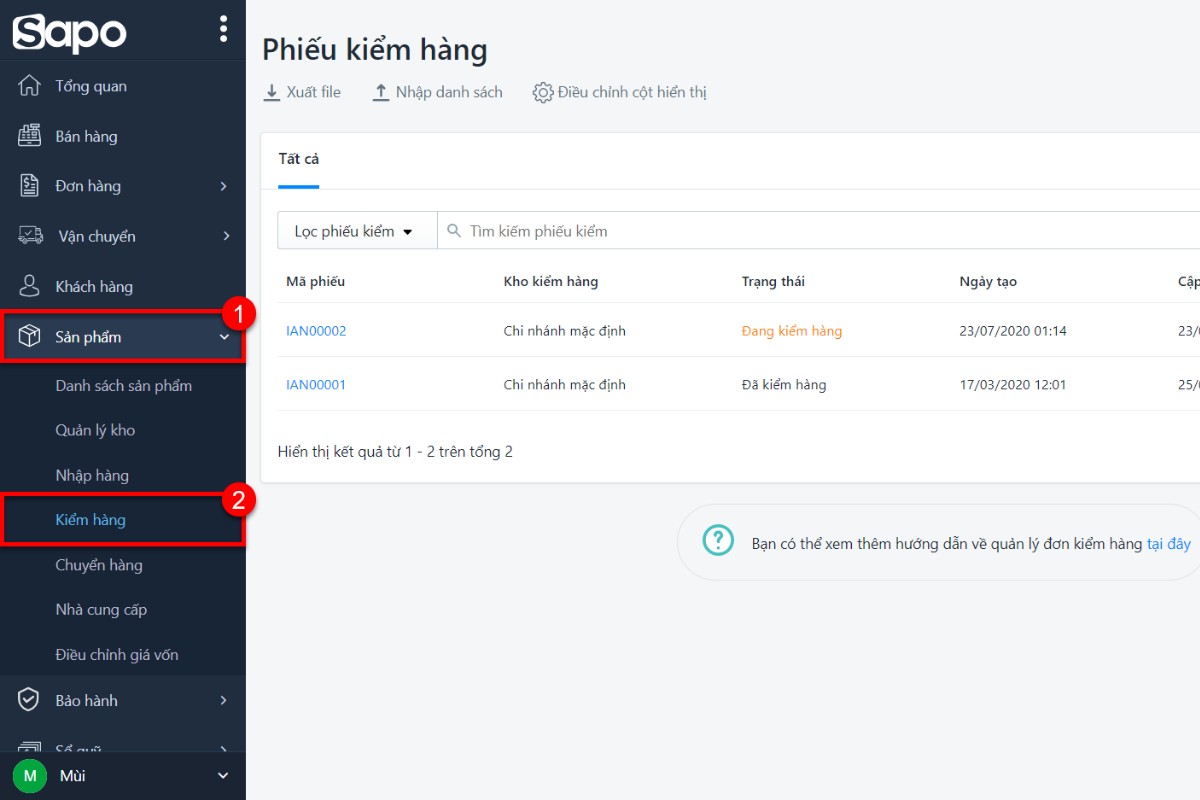 Phần mềm quản lý kho hàng Sapo