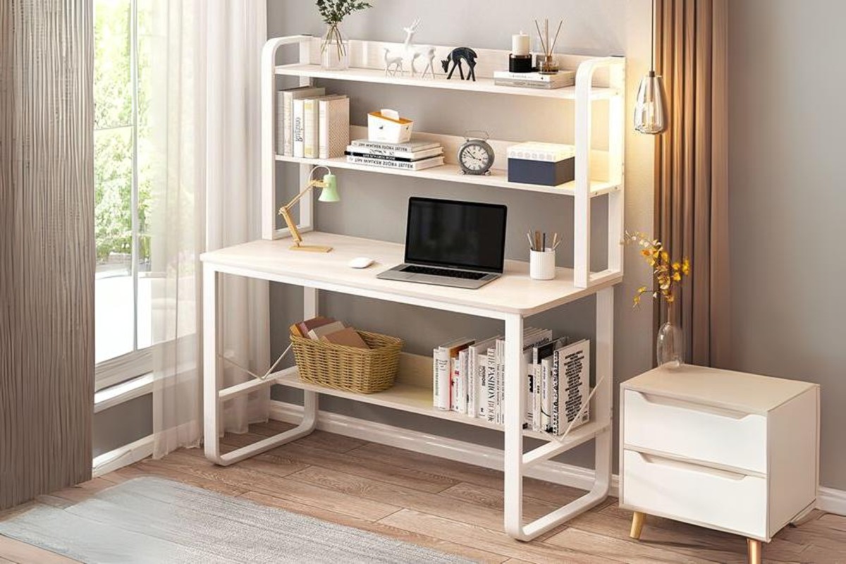 Bàn làm việc đơn giản có kệ sách