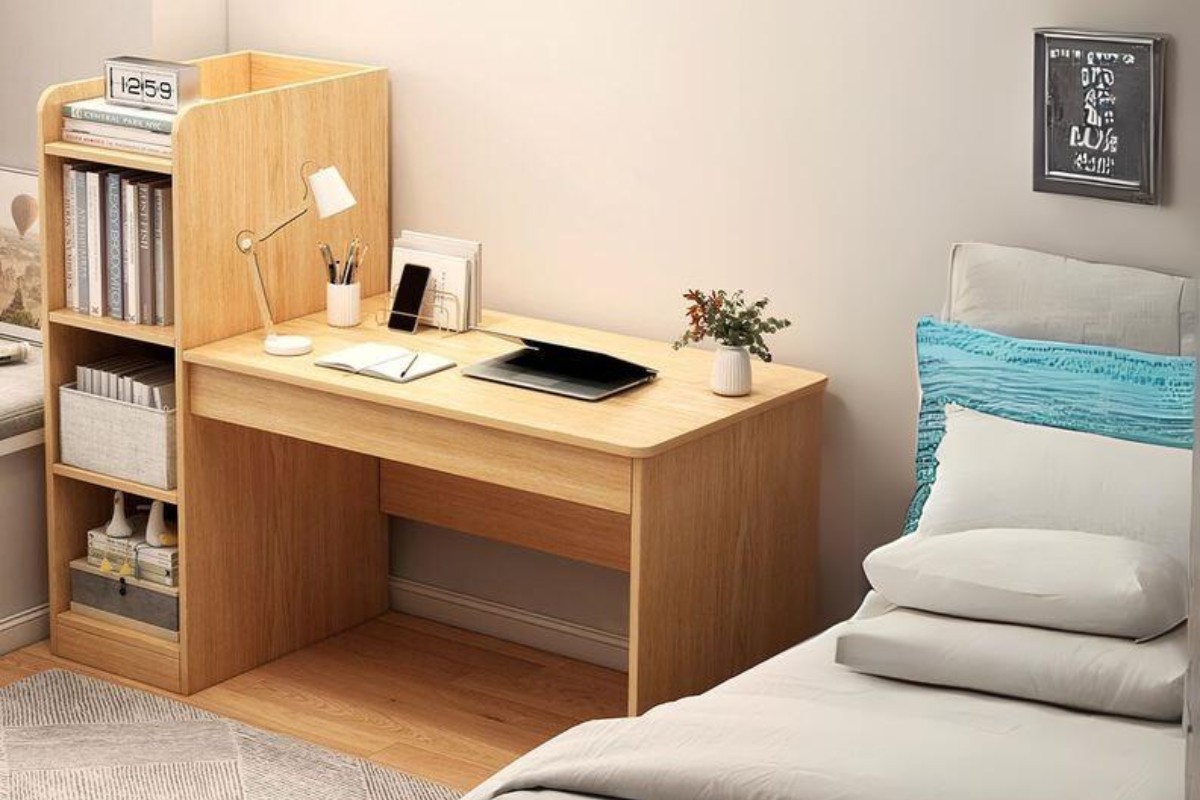 Bàn làm việc đơn giản có kệ sách
