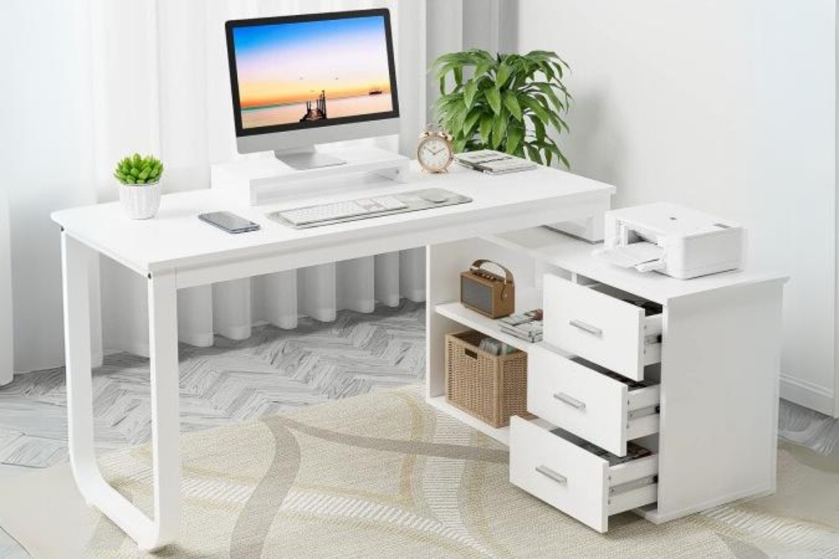 Bàn làm việc màu trắng thanh mảnh