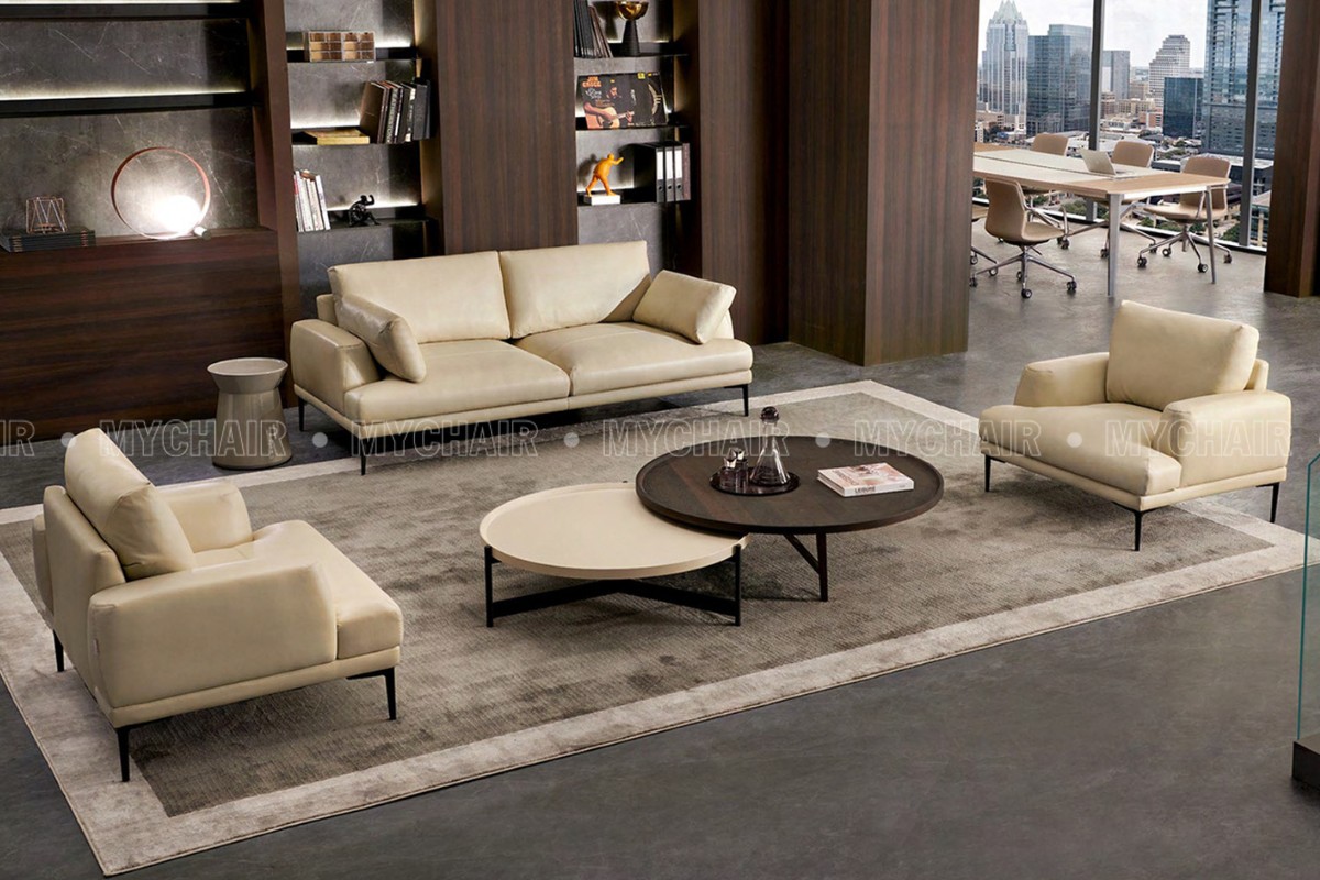 Bộ sofa bọc da màu kem sáng nổi bật MyChair SF025