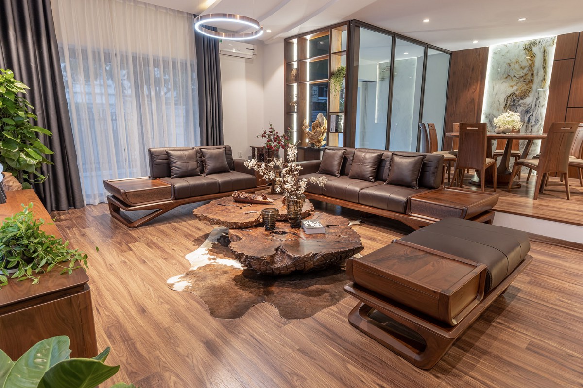 Bộ sofa gỗ óc chó cao cấp