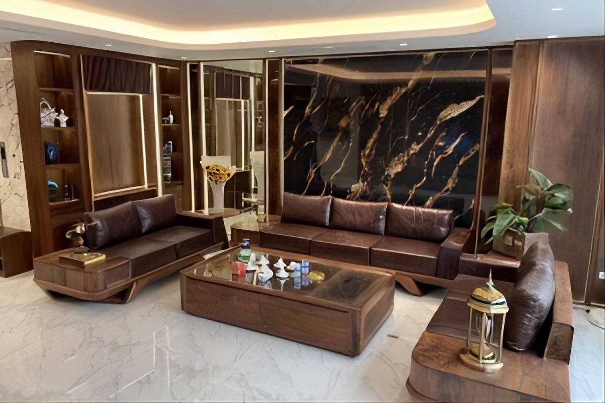 Sofa gỗ tự nhiên kết hợp với nội thất không gian cao cấp