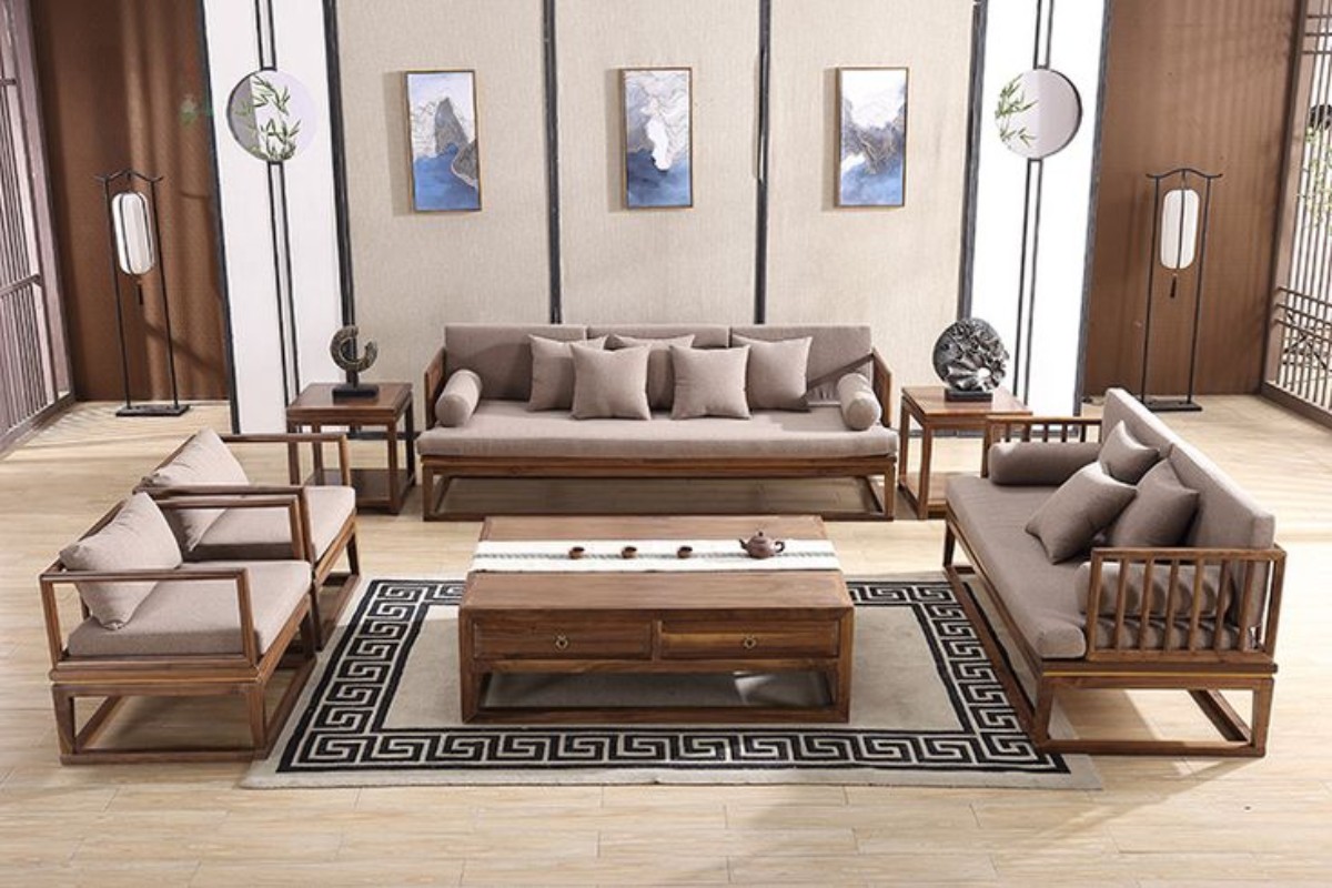Sofa gỗ tự nhiên với thiết kế thanh mảnh