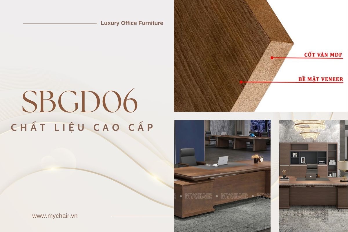 Bàn giám đốc SBGD06 có chất liệu gỗ phủ Veneer cao cấp