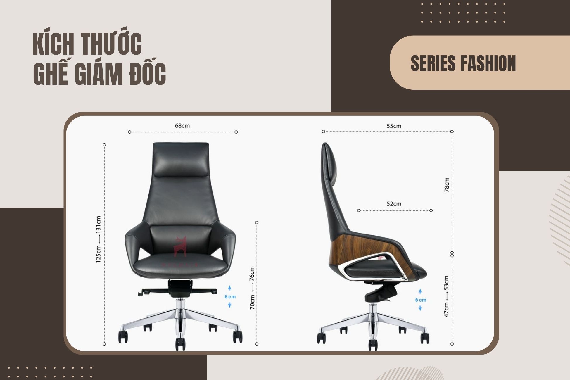 Kích thước ghế giám đốc thuộc series Fashion