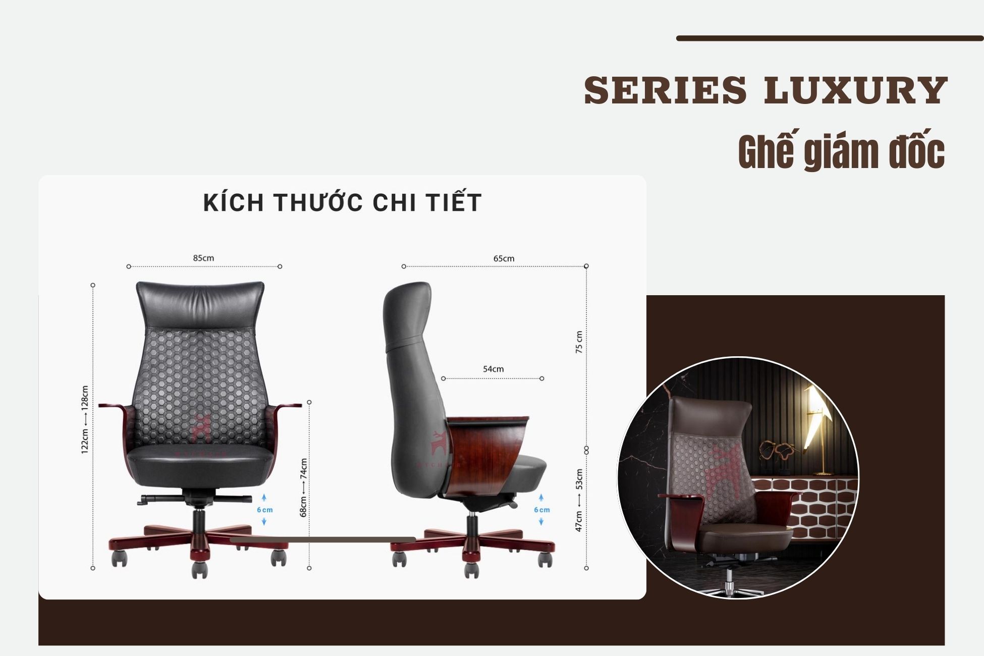 Kích thước ghế giám đốc series Luxury