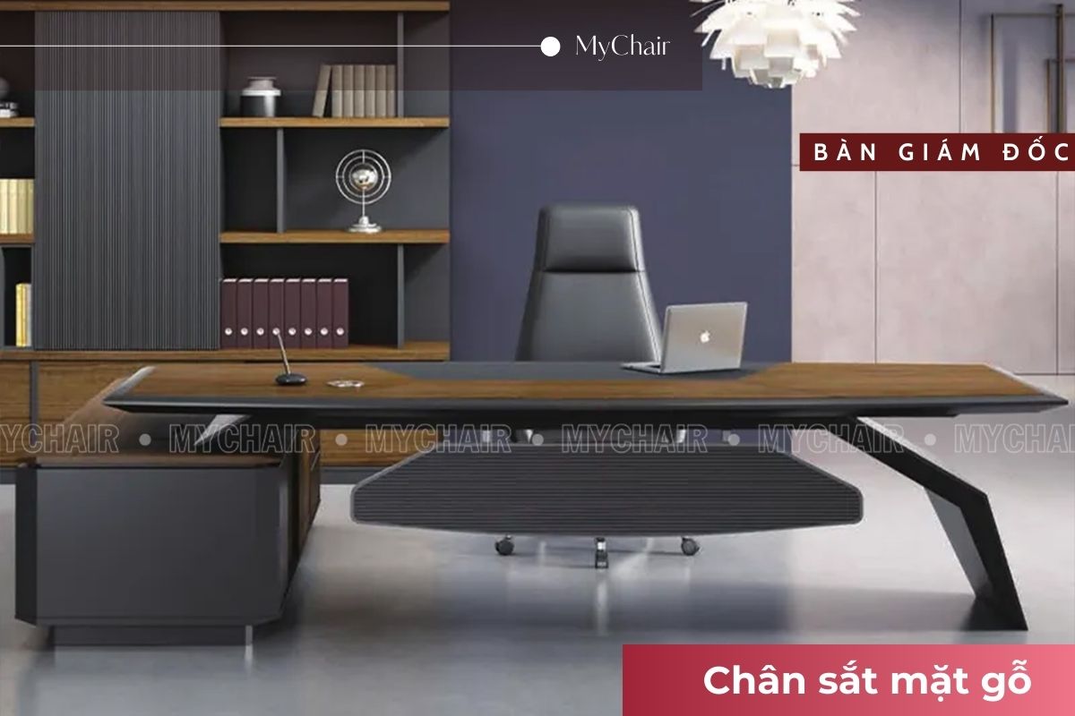 Bàn giám đốc chân sắt mặt gỗ