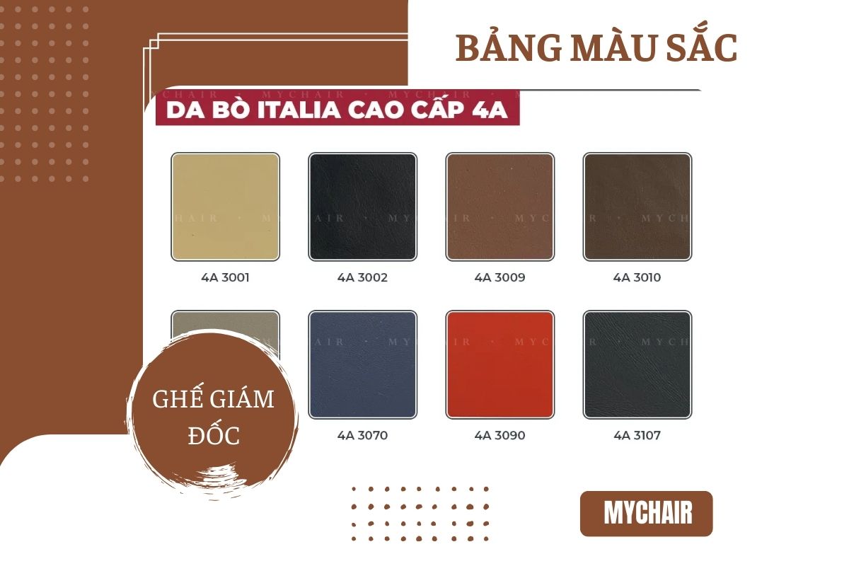 Bảng màu sắc ghế giám đốc da bò Italia
